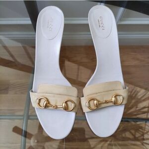 Gucci Ivory Leather Slide Sandals Horse bit metal detail Women 9.5B